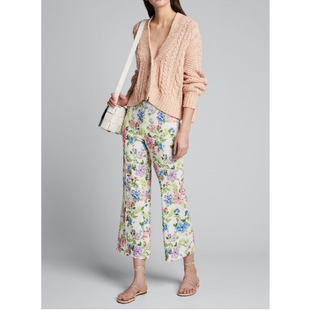 Alice + Olivia Lorinda Cropped Floral Gardenia Wide-Leg Crepe Pants Size 4 NWT